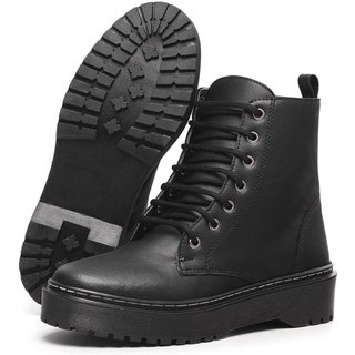 Coturno Feminino Bota Plataforma Blogueira Couro Preto