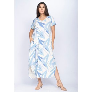 Vestido CabanaFree Midi Abapã Malha com Bolso Estampa Verde Selvagem Blue