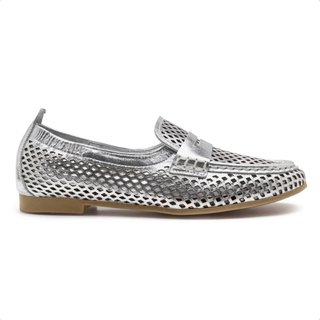 Mocassim Democrata Feminino Flora Couro 655102 Prata