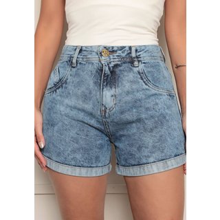 Shorts Feminino Ethereal Jeans Cintura Alta com Efeito Marmorizado