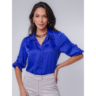 Camisa Acetinada Manga 7/8 Azul Bic