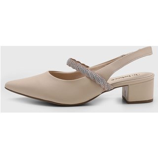 Scarpin Feminino cê Salto Bloco Tira Trançada Nude
