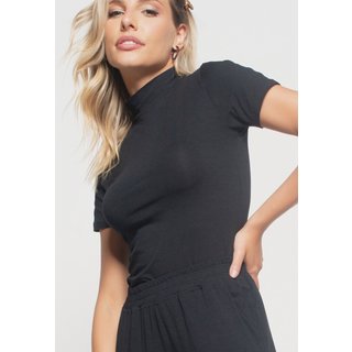 Blusa Salvatore Gola Alta Manga Curta Malha Preta