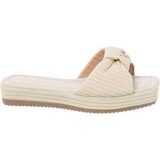 Sandália Tamanco Feminino Stessy Flatform Confortável Chinelo Juta Off White