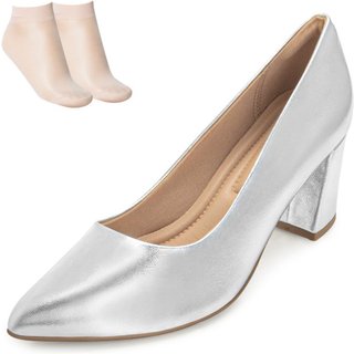 Scarpin Salto Piccadilly e Meia PD25-74513 Prata