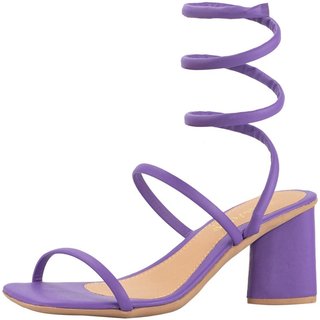 Sandália Feminina Amarração Espiral Tiras Salto Grosso Roxo Iris