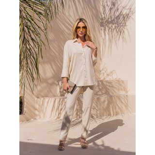 Calça reta linho Verona creme