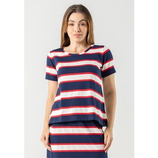 Blusa Manga Curta Pau a Pique Listrada Azul Marinho AZUL MARINHO - G Pau a Pique