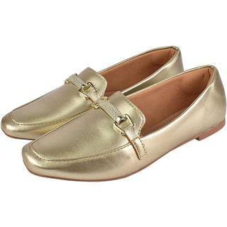 Sapato Feminino Mocassim Donatella Shoes Bico Quadrado Confort Sapatilha Social Ouro light