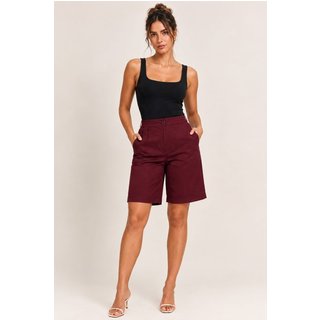 Bermuda de Alfaiataria SKR MODA Feminina Cintura Alta Elegante Casual Bordo