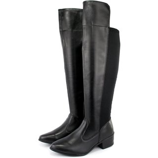 Bota Over Feminina Cano Alto Salto Baixo Zíper Confortável Preto