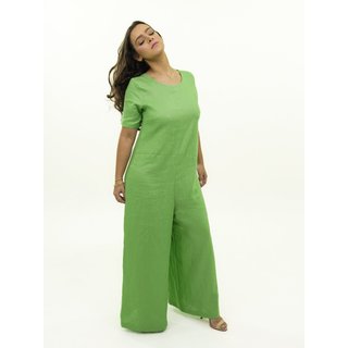 Macacão Feminino de Linho com Modelagem Ampla Verde Mara Caboo