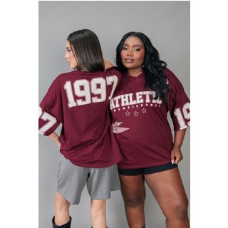 Camiseta T-Shirt Oversized Bordô Decote V Athletic marinaegabriella