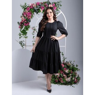 Vestidos Midi Elegante Festa Convidada com Manga e Guipir Preto