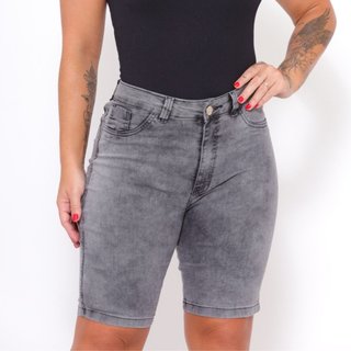 Bermuda Feminina Comprida Jeans Loka Cinza Grafite