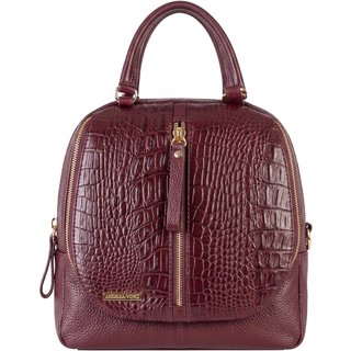 Bolsa mochila de couro croco 3 em 1 Marina - Marsala