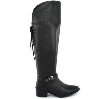 Bota Feminina Over The Knee Lady Ajustável Salto Baixo Cinza,Preto 34 Cinza