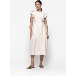 Vestido Midi Lemmut com Babados nas Mangas Off White