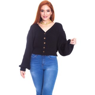 Casaqueto Moda Vício Tricô Com Botão Manga Longa Princesa Preto