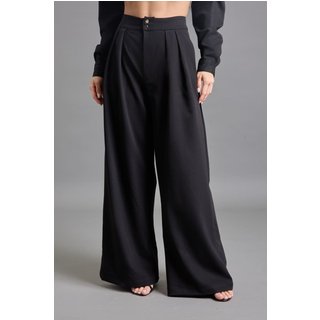 Calça Em Poliéster Feminino Com Botões de Pressão Dialogo Preto