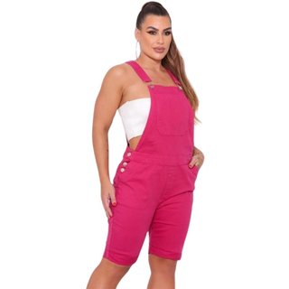 Macacão Jardineira Macaquinho Sarja Feminino Rosa Pink Alleppo Jeans