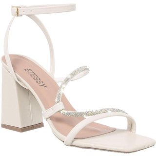 Sandália Feminina Brilho Salto Alto Confortável Original Off White