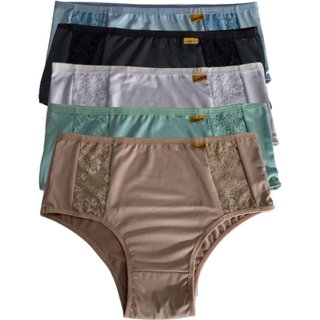 Kit 5 Calcinha Calçola Reflexo Íntimo Plus Size Cintura Alta Com Renda Cores Sortidas