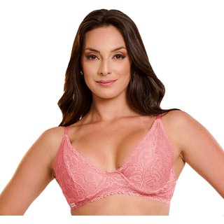 Sutiã Rendado Gabi Lingerie Meia Taça com Aro Sem Bojo Poliamida Rosê
