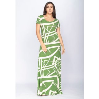 Vestido CabanaFree Longo Malha Gola Canoa Manga Curta Estampa Lagoa Botânica Verde