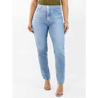 Calça Feminina Jeans Mom Azul Claro Alta Algodão Anticorpus
