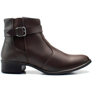 Bota Casual Feminina Salto Baixo Fivela Estilosa Café