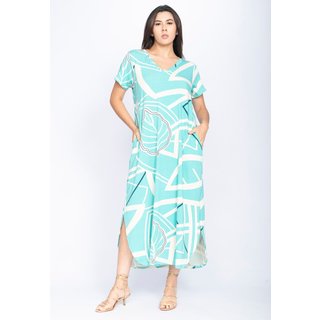 Vestido CabanaFree Midi Abapã Malha com Bolso Estampa Aqua Flora