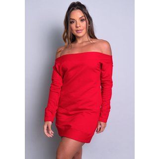 Vestido MVB Modas Moletom Flanelado Ombro a Ombro Vermelho
