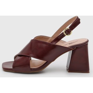 Sandália Salto Geométrico Feminina Atalia Shoes Madrid Marsala Tiras Grossas Cruzadas Tendência 2026