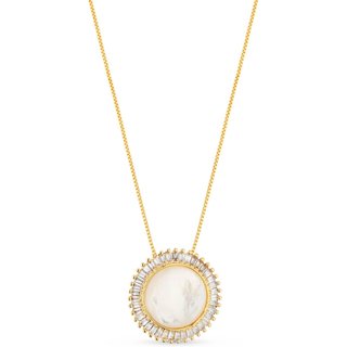 Colar Semijoia Com Pingente Madrepérola E Zircônias Banhado A Ouro 18K Co032-001 Dourado