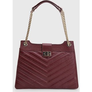 Bolsa Feminina Jorge Bischoff Matelassada Chevron Vinho