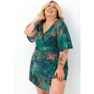 Macaquinho Com Saia Plus Size Folhagem Verde Marguerite