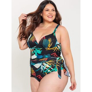 Maiô Plus Size Orla da Praia Feminino Com Saia Saída Praia Bojo Com Aro Estampado Verde