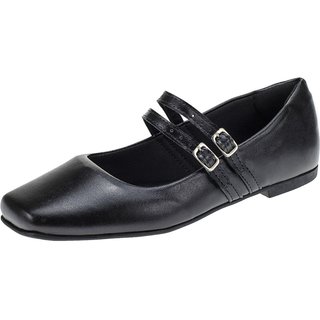 Sapatilha Lóris Shoes Feminina Bico Quadrado Mary Jane Confortável Mocassim Clássico Retro 190 Preto