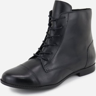 Bota em Couro Salto Baixo Amarrar Maria Paula Cano Curto Preto