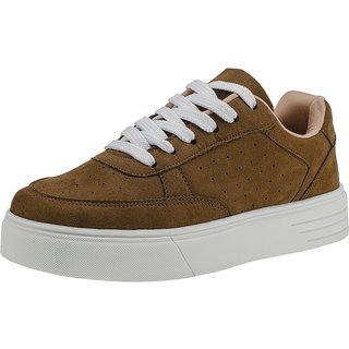 Tênis Lóris Shoes Feminino Casual em Camurça Confortável Solado Reto Air Cadarço 007-021 Havana