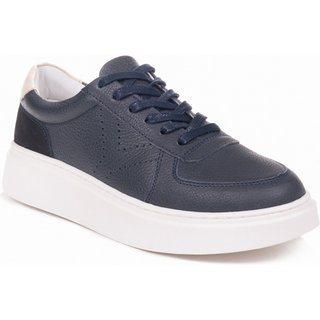 Tênis MY.NA Y4 Couro Legítimo Azul Marinho com detalhes em Off White