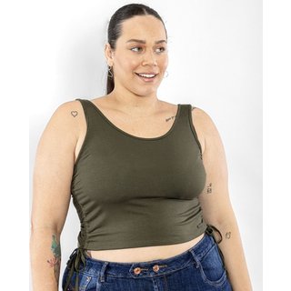 Blusa Fem Plus Cropped Viscolycra Amarração Lateral-90087 Verde Consciência