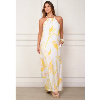Vestido Sabrina – Longo com Amarração no Pescoço Estampa Amarela