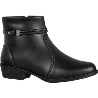 Bota Feminina Bico Redondo Gigil Salto Baixo Zíper Preto