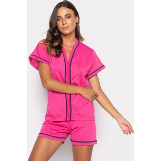 Pijama Bravaa Store Curto Baby Doll Americano Blogueirinha Botão Adulto Amamentação 021 Rosa