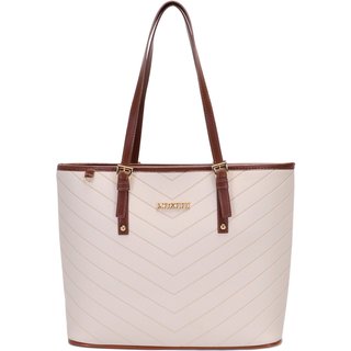Bolsa Feminina Moncci Grande Ombro Forrada Fivela Roma Bordado Marfim
