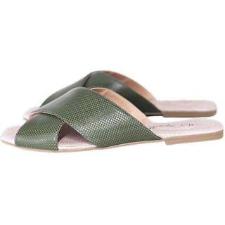 Chinelo Rasteirinha Tiras em Couro Verde Spinelli