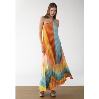 Vestido Longo Feminino FARM Plissado Assimétrico Amarelo