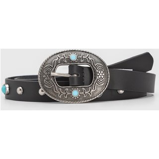 Cinto Feminino Luiza Barcelos Fivela Metal Detalhes Florais Preto